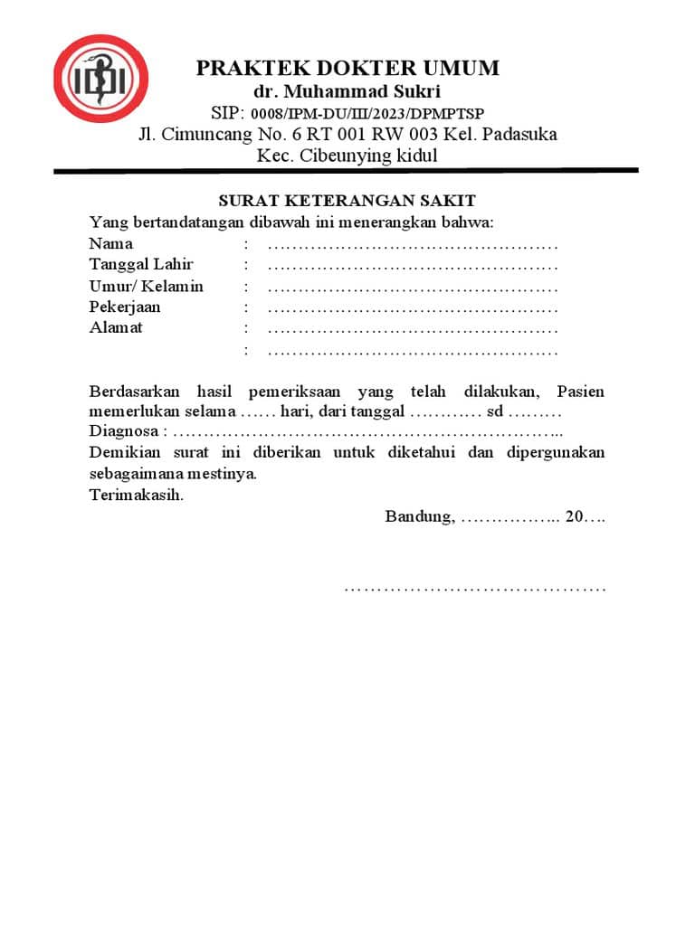 Surat Izin dari Dokter: Pengertian, Fungsi, dan Contoh
